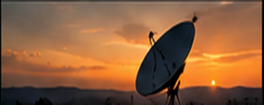 Satellite communications equipment in a rural landscape
